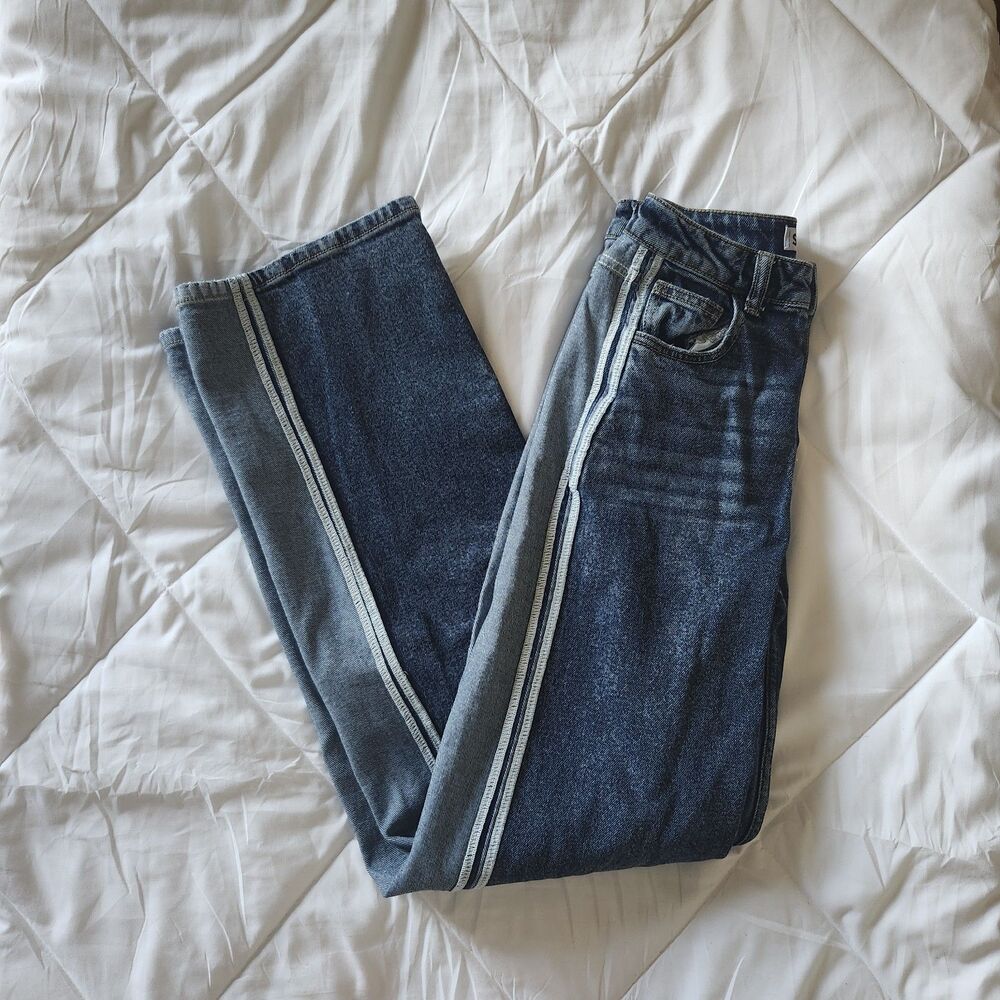 SO Dark Wash Blue Baggy Jeans Side Stripes Size 1
